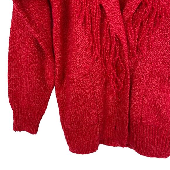 Vintage Oversized Cardigan Sweater Fringe Collar Red Western Women's Size Large - Picture 6 of 8